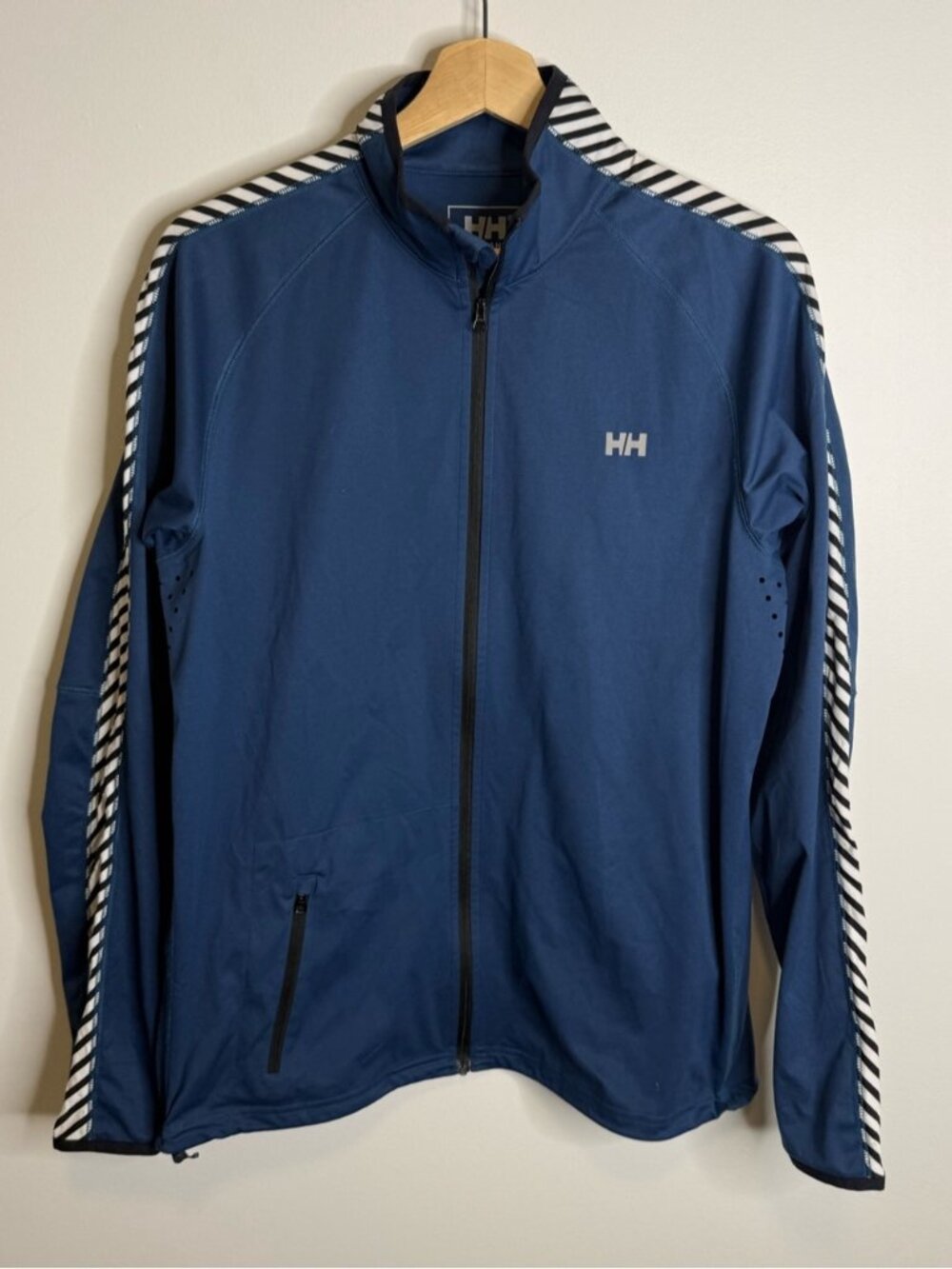 Helly Hansen Navy Lightweight Track Jacket with Black & White Stripe Trim